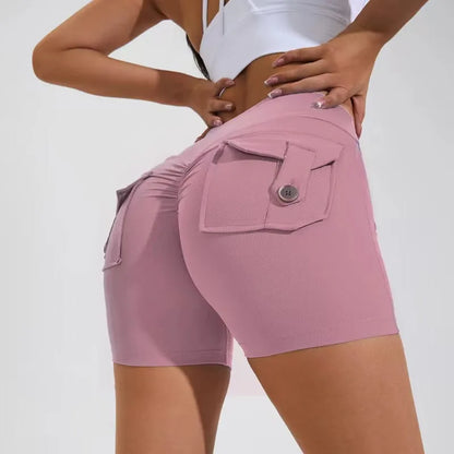 Women's high-waist fitness shorts with pockets in quick-dry nylon fabric
