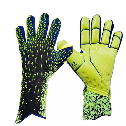 Kids Football Goalkeeper Gloves in red, green, black, and orange colors, sizes 6-10