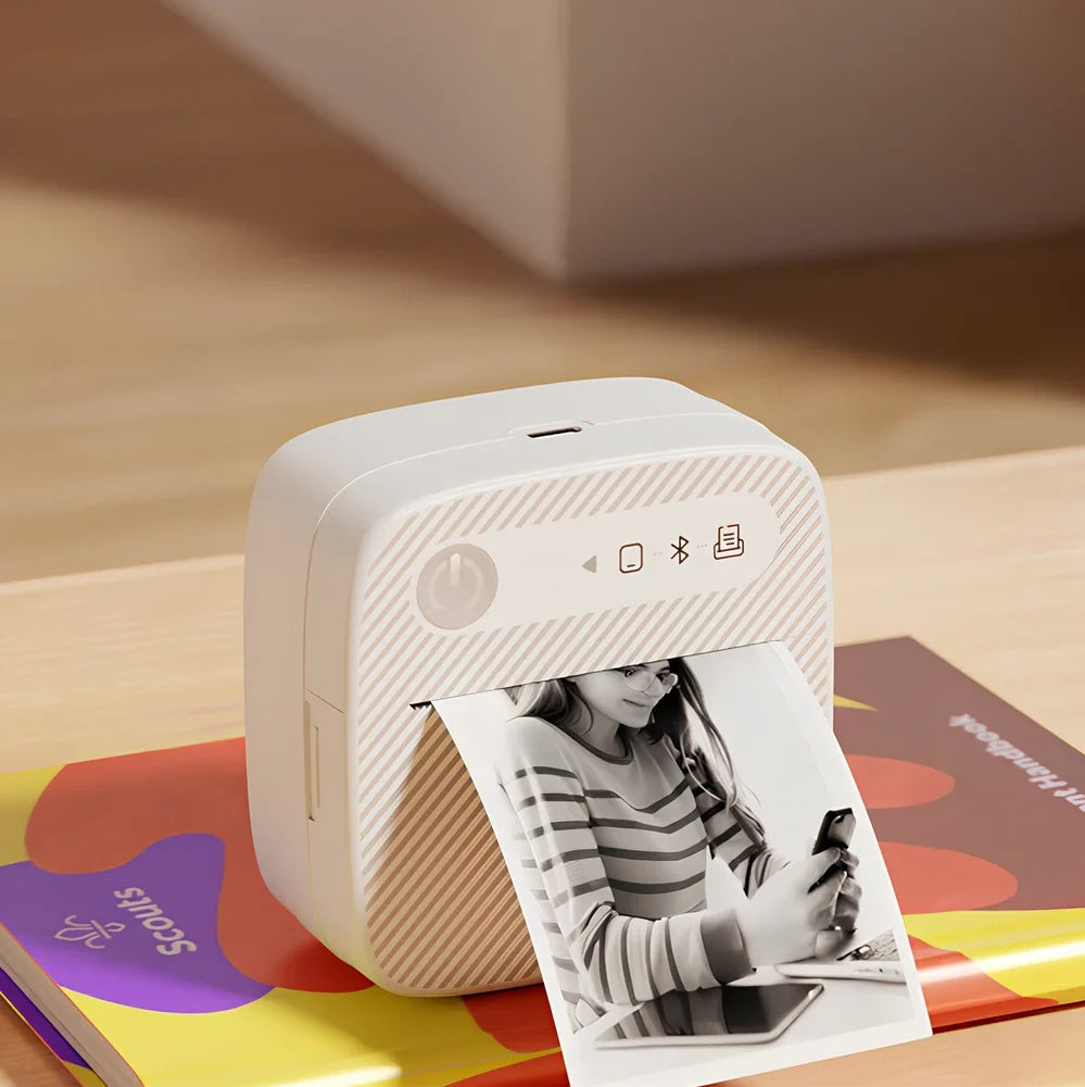 Portable mini label printer with Bluetooth connectivity and thermal printing technology