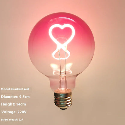 Cute atmosphere lamp night light, 7cm x 18cm glass shade on wood base, 3W LED in red love, green love or colorful double layer for 8-15m² rooms