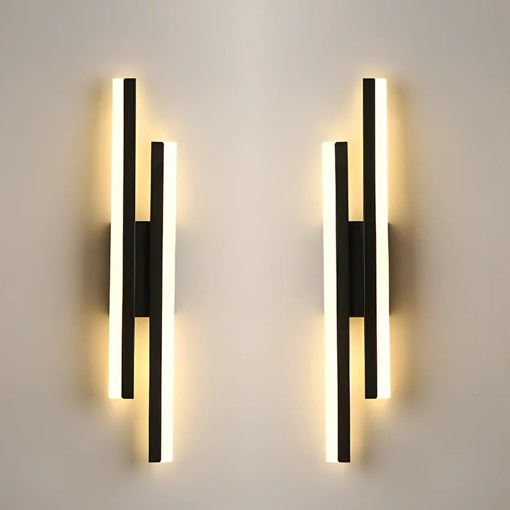 Scandinavian minimalist LED indoor wall light in 50cm black finish with tricolour acrylic shade, 220V powered for home use