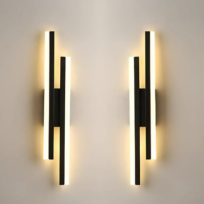 Scandinavian minimalist LED indoor wall light in 50cm black finish with tricolour acrylic shade, 220V powered for home use