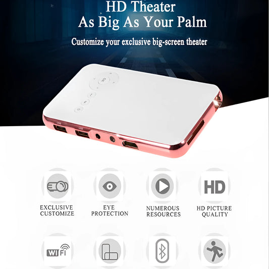 White and rose gold M6S miniature portable Android DLP smart projector with compact design.