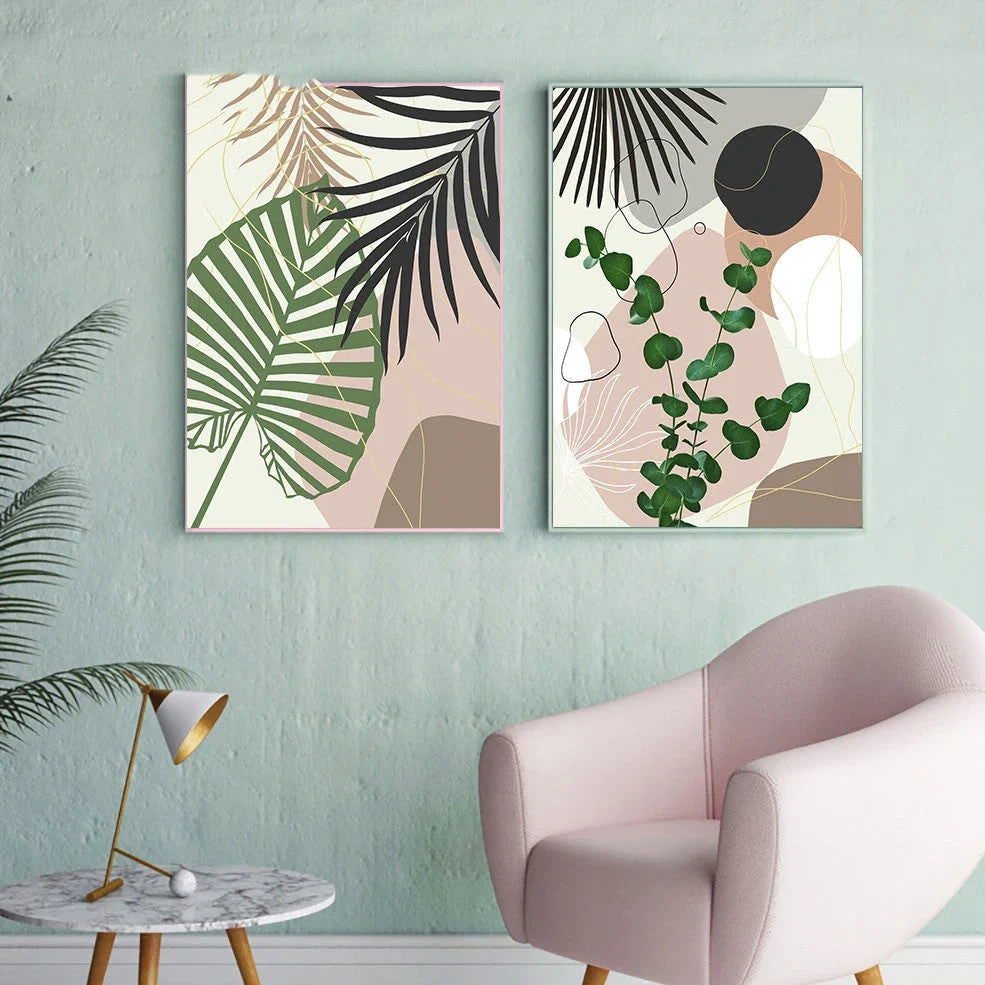 Tropical leaf pattern canvas painting in fashion casual style with no-frame design