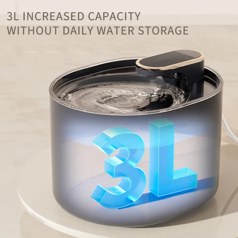 Automatic pet water fountain with USB power cable, mute water flow feature for cats and dogs