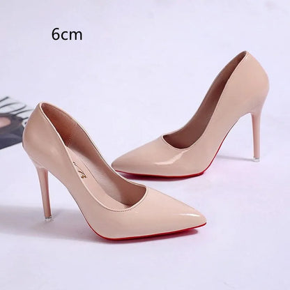 Women's black stiletto heel pumps with pointed toe and shallow mouth design on a neutral background