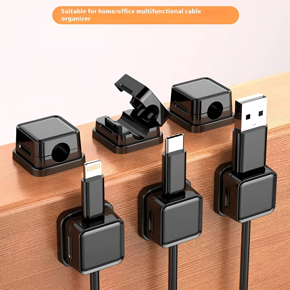 Black or Orange ABS wall-mounted data cable storage holder, 22mm x 22mm, for office car home kitchen.