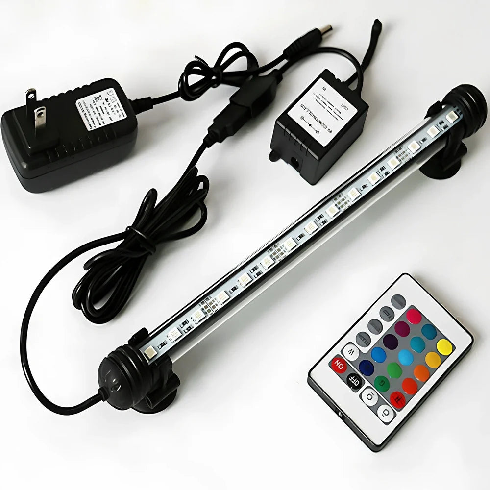 Aquarium waterproof lighting with remote control showing colour changing capability for water grass illumination