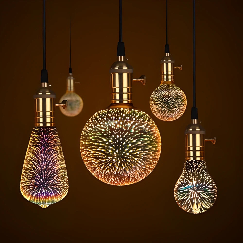 3D Magical Fireworks LED Light Bulb in different sizes, creating a stunning, colorful display in any room