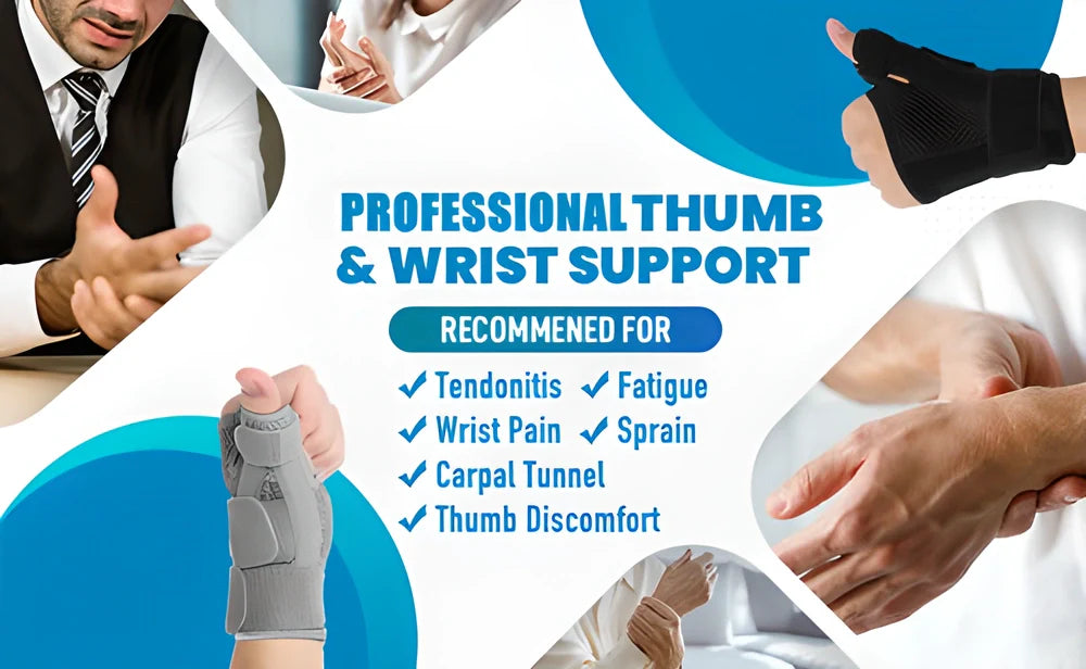 Adjustable wrist and thumb support brace with flexible splint for tendinitis, arthritis, and carpal tunnel relief