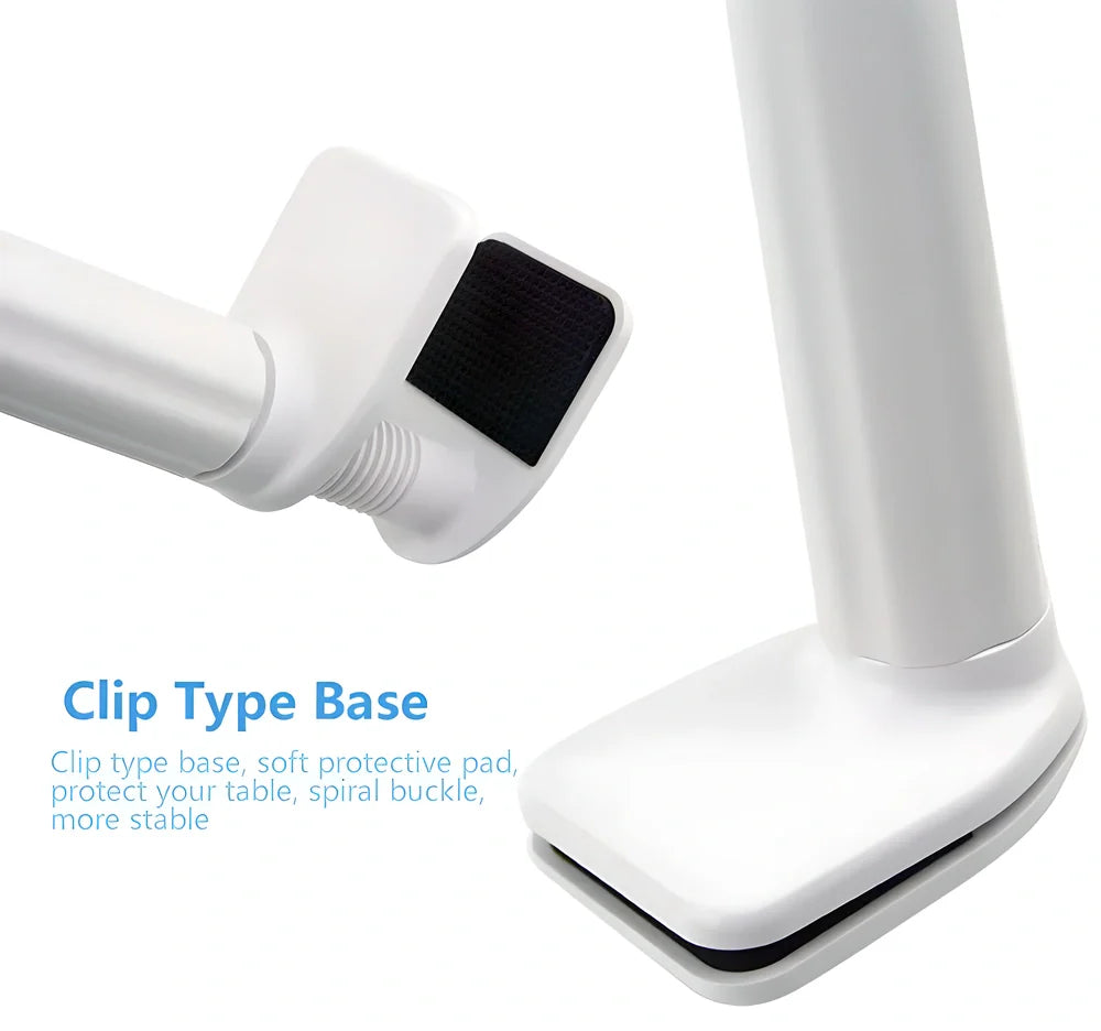 Adjustable tablet and phone stand with gooseneck design for flexible positioning and hands-free use