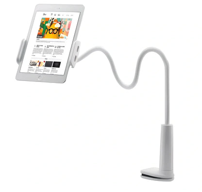 Adjustable tablet and phone stand with gooseneck design for flexible positioning and hands-free use