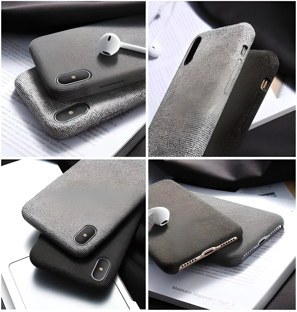 FLOVEME Textile Cloth iPhone Case in dark grey color, featuring a unique and stylish design for enhanced protection and sophisticated elegance.