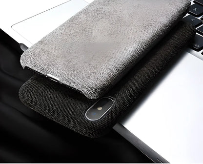 FLOVEME Textile Cloth iPhone Case in dark grey color, featuring a unique and stylish design for enhanced protection and sophisticated elegance.