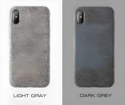 FLOVEME Textile Cloth iPhone Case in dark grey color, featuring a unique and stylish design for enhanced protection and sophisticated elegance.