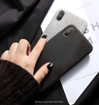 FLOVEME Textile Cloth iPhone Case in dark grey color, featuring a unique and stylish design for enhanced protection and sophisticated elegance.