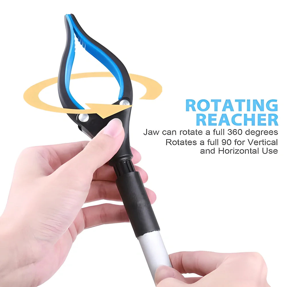 Easy-Reach™ Foldable Grabber Stick with 26-inch extended reach, 90-degree rotating and locking jaw, and soft, non-slip grip for secure item retrieval