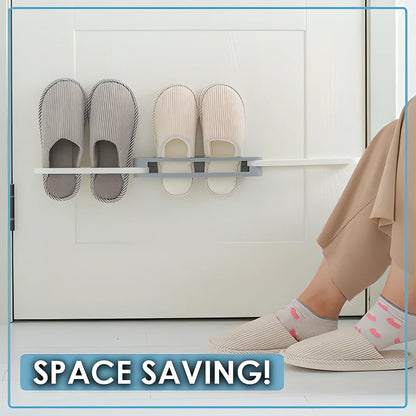 Fold-Away Slipper Organizer made of sturdy ABS plastic with a foldable design and adhesive backing for damage-free installation