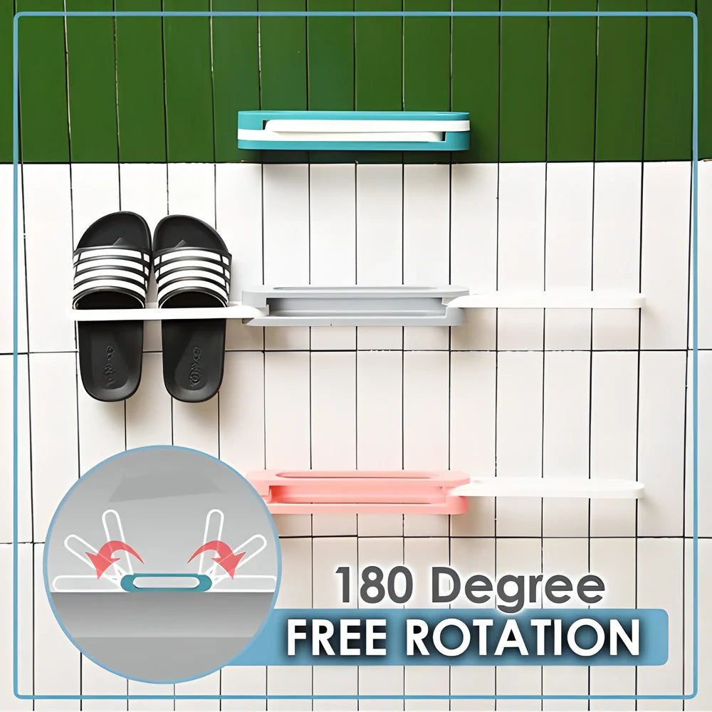 Fold-Away Slipper Organizer made of sturdy ABS plastic with a foldable design and adhesive backing for damage-free installation