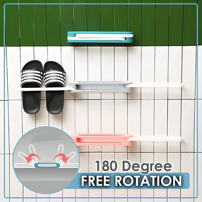 Fold-Away Slipper Organizer made of sturdy ABS plastic with a foldable design and adhesive backing for damage-free installation
