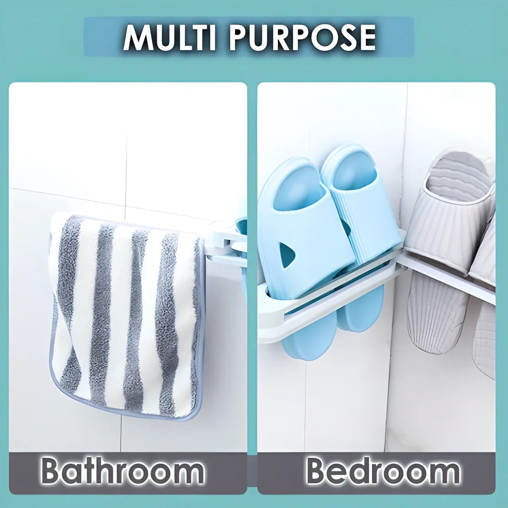 Fold-Away Slipper Organizer made of sturdy ABS plastic with a foldable design and adhesive backing for damage-free installation