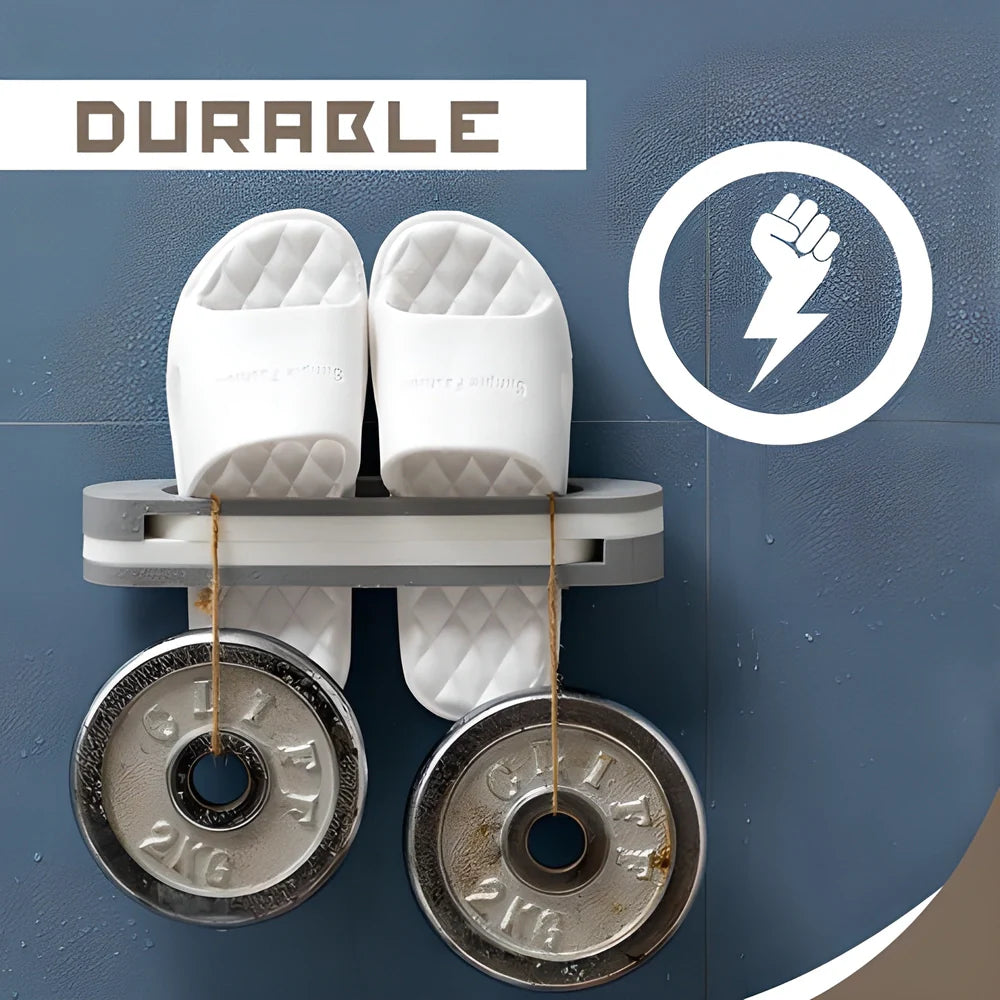 Fold-Away Slipper Organizer made of sturdy ABS plastic with a foldable design and adhesive backing for damage-free installation