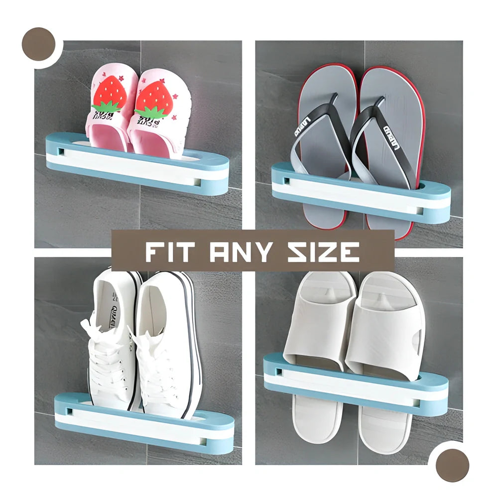 Fold-Away Slipper Organizer made of sturdy ABS plastic with a foldable design and adhesive backing for damage-free installation