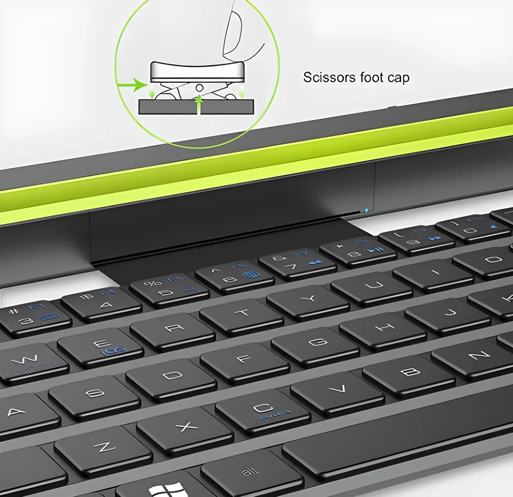 Portable wireless Bluetooth rolly keyboard with folding design and built-in device stand for tablets and smartphones
