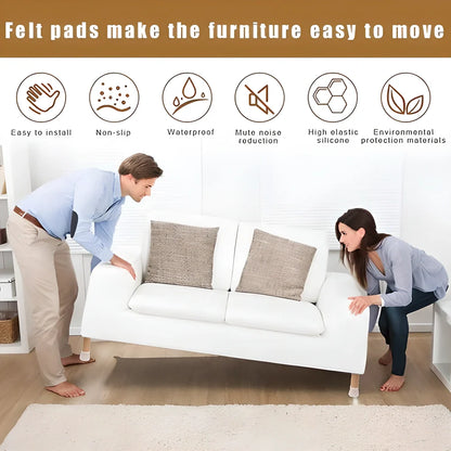 Silicone Furniture Leg Covers in various sizes and colors, designed to protect floors from scratches and noise