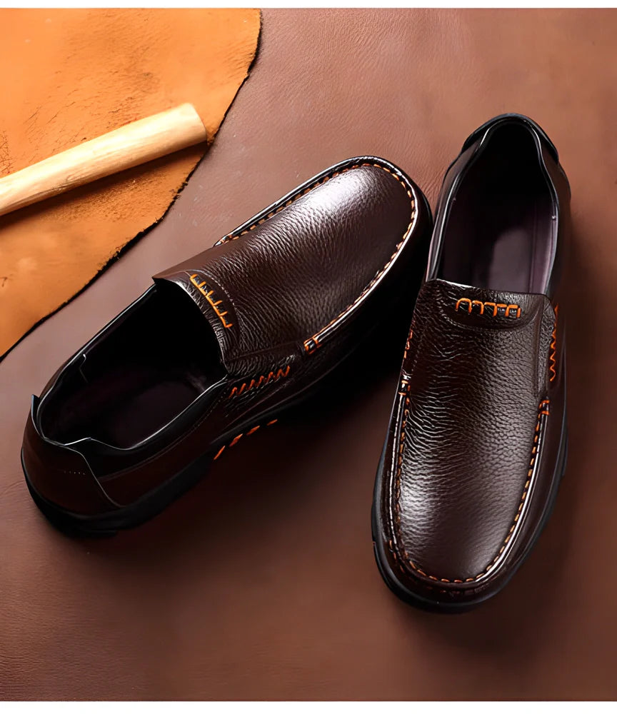 Genuine leather casual loafers for men with a sleek, streamlined silhouette and slip-on design for easy wear and all-day comfort.
