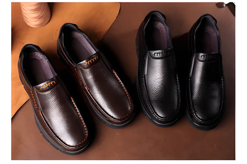 Genuine leather casual loafers for men with a sleek, streamlined silhouette and slip-on design for easy wear and all-day comfort.