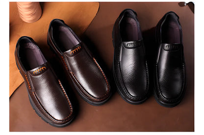 Genuine leather casual loafers for men with a sleek, streamlined silhouette and slip-on design for easy wear and all-day comfort.