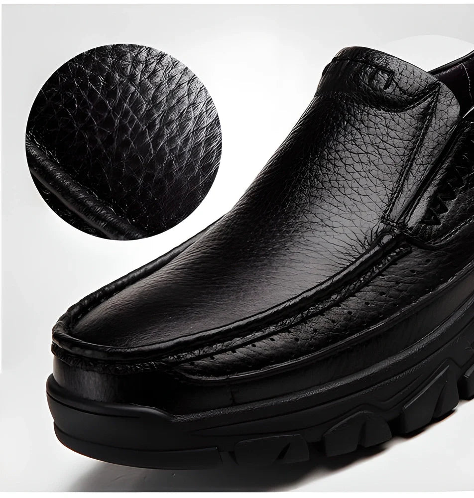 Genuine leather casual loafers for men with a sleek, streamlined silhouette and slip-on design for easy wear and all-day comfort.