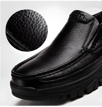 Genuine leather casual loafers for men with a sleek, streamlined silhouette and slip-on design for easy wear and all-day comfort.