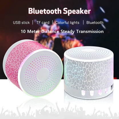 DancingLight Mini LED Bluetooth Speaker with 10-meter wireless range and built-in microphone for hands-free calling
