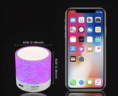 DancingLight Mini LED Bluetooth Speaker with 10-meter wireless range and built-in microphone for hands-free calling