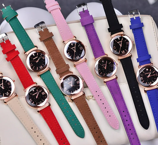 Gogoey Modern Elegant Women's Watch with stainless steel rose-gold case, hardlex crystal, and adjustable PU leather strap