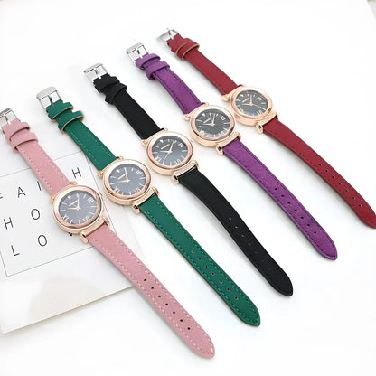 Gogoey Modern Elegant Women's Watch with stainless steel rose-gold case, hardlex crystal, and adjustable PU leather strap