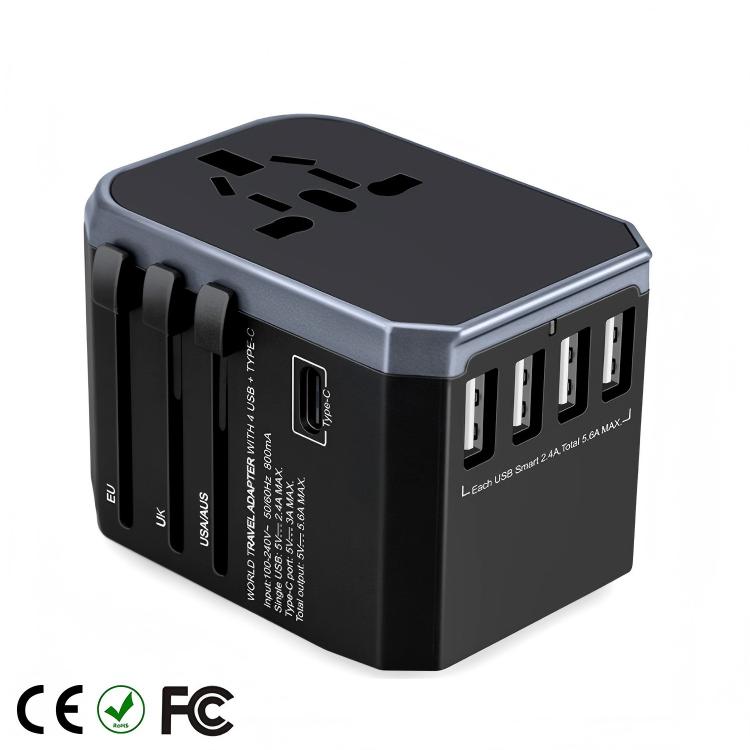 Multi-Country Travel Adapter with 2000W Rating and Compact 54x68x51mm Size