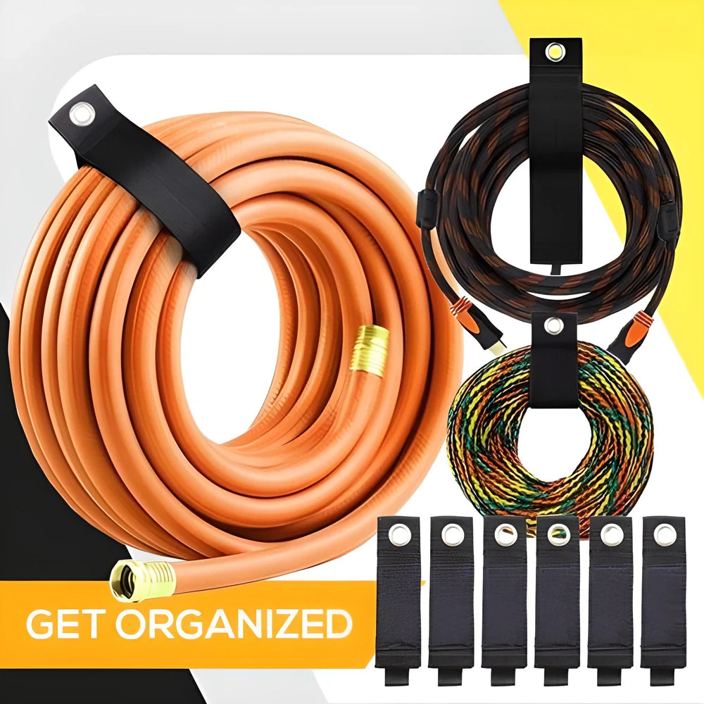Heavy-Duty Cord & Cable Organizer Straps made from durable ballistic nylon with rust-resistant metal grommet for easy hanging and storage up to 75 lbs