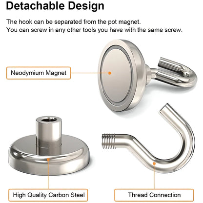 Sturdy magnetic hooks in black and silver colors, capable of holding up to 3kg of weight on any magnetic surface.
