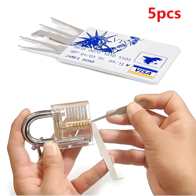 Hhomeenjoy Concealed LockPicks Set + Transparent Lock - Premium Credit Card-Sized Lock Picking Kit