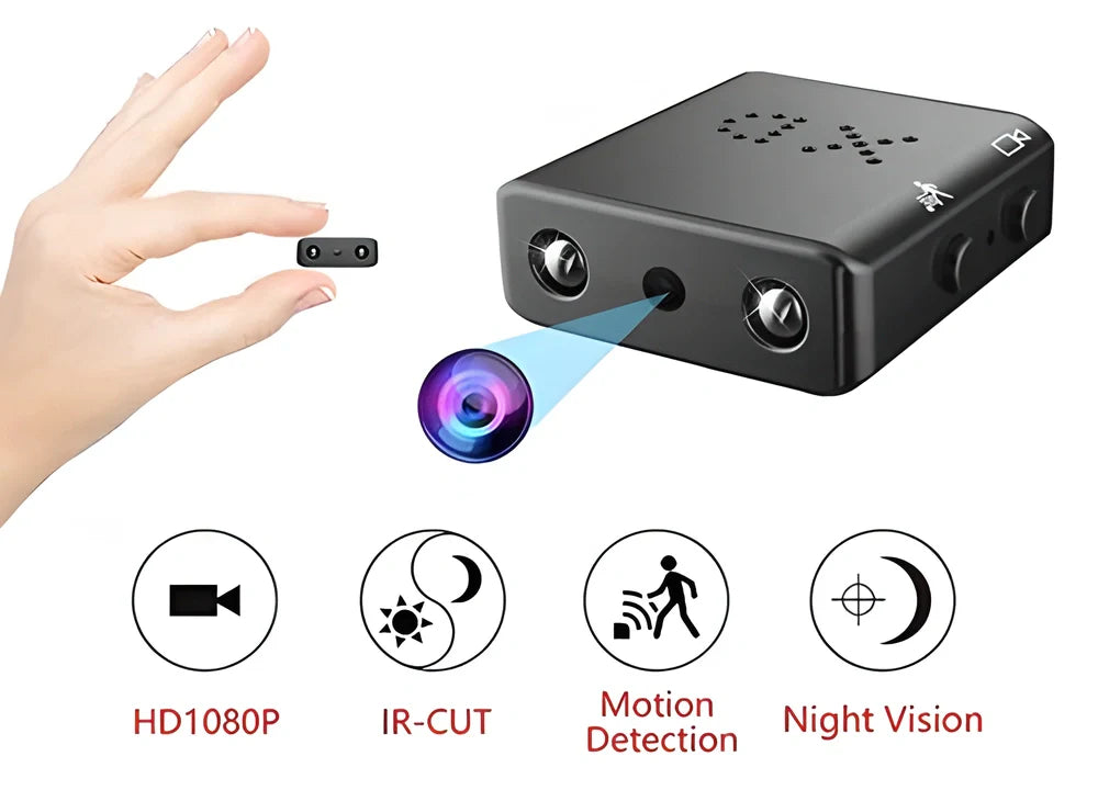 HomeSecurity HD 1080P Night Vision & Motion Detection Mini Camera Recorder for Home, Office, or Vehicle Security Surveillance