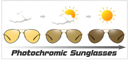 CoolPandas™ Aviation Photochromic Polarized Sunglasses in various color options, featuring adaptive lenses and a lightweight, durable frame.