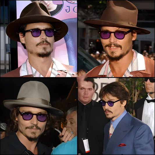 Stylish round sunglasses with photochromic, UV400 protection lenses inspired by Johnny Depp's iconic Hollywood style