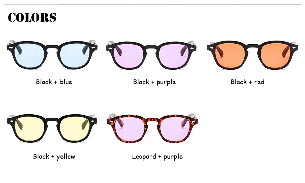 Stylish round sunglasses with photochromic, UV400 protection lenses inspired by Johnny Depp's iconic Hollywood style