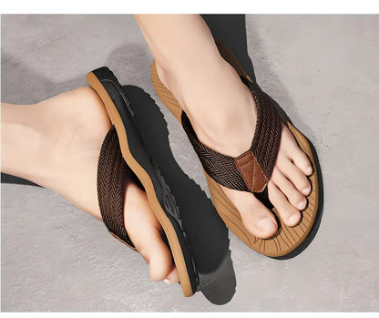 Lightweight, comfortable men's woven sandals with flexible sole and anti-slip tread