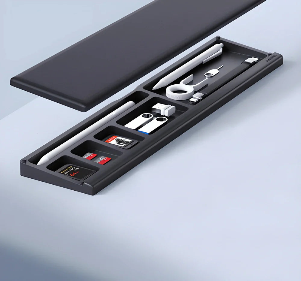 Ergonomic soft memory foam keyboard wrist rest pad with convenient storage box for desktop organization