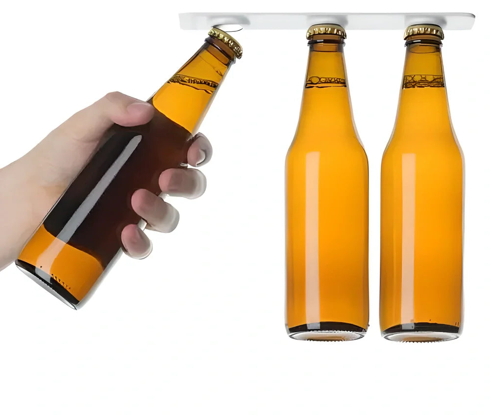 Magnetic Beer Holder suspending beverage bottles from fridge ceiling, maximizing storage space