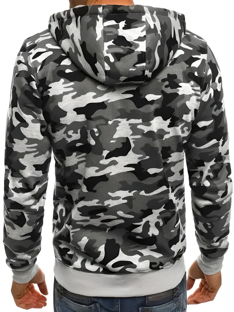 Men's Tactical Camouflage Zipped Hoodie in Gray Color - High-Performance Outdoor Apparel